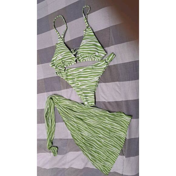 Soly Hux 3 Piece Swimsuits Triangle Bikini with Mesh Beach skirt Green Size S - Picture 7 of 14